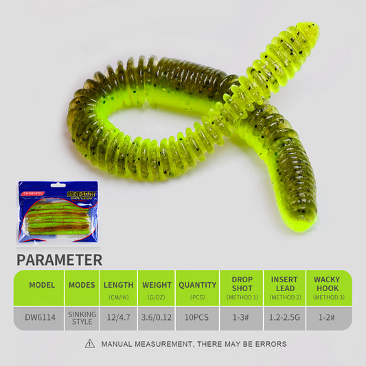 SUNLURE Ribbed Soft Plastic Worms 20PCS 3.6g/12cm Sinking Ribbed Worms for Bass Fishing for Drop Shot & Wacky Rigs