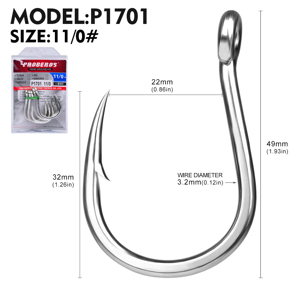 PROBEROS 50Pcs Fishhook High Carbon Steel Gaff Barbed Antirust Sharp Angle Tuna Fishing Circle Hooks