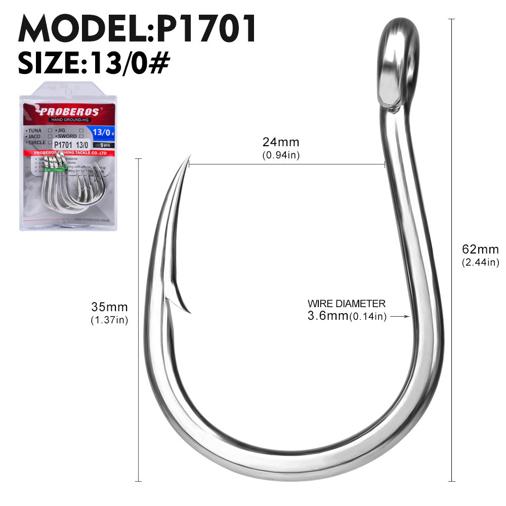 PROBEROS 50Pcs Fishhook High Carbon Steel Gaff Barbed Antirust Sharp Angle Tuna Fishing Circle Hooks