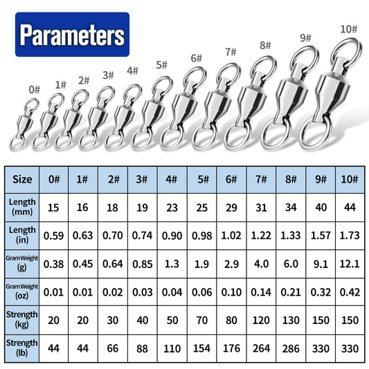 PROBEROS 10Pcs Double-Headed Welded Bearing Swivel 8-Shaped Ring Connector 0#-10# Copper + Stainless Steel Fishing Tackle