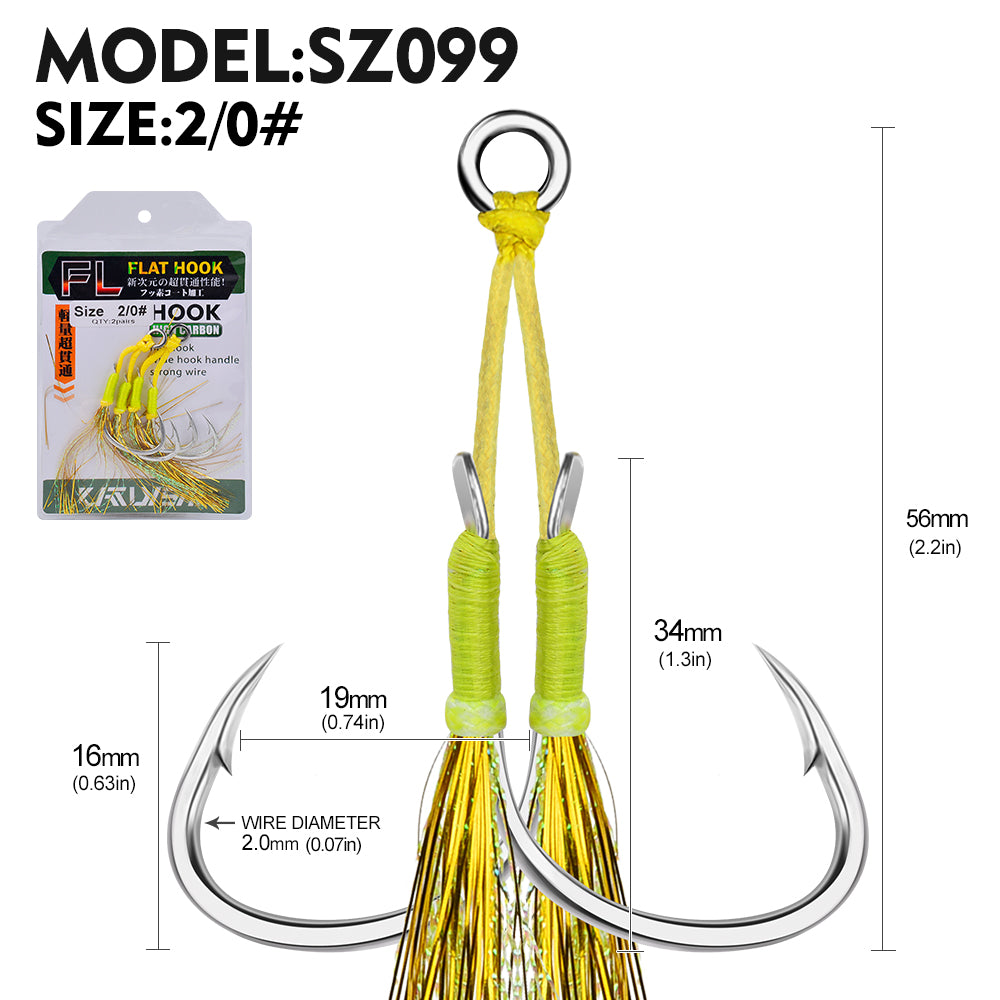 PROBEROS 5PCS 2Pairs/lot High Carbon Steel Fishhooks 1/0-2/0-3/0-4/0-5/0# Slow Jig Assist Fishing Twin Hooks Double Barbed Durable Hook Peche