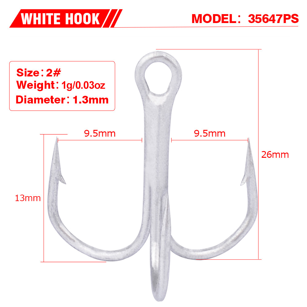PROBEROS Fish Hook 2/4/6/8/10# Treble Hook Lure Hook Tied Hair Hook Tackle 100pcs