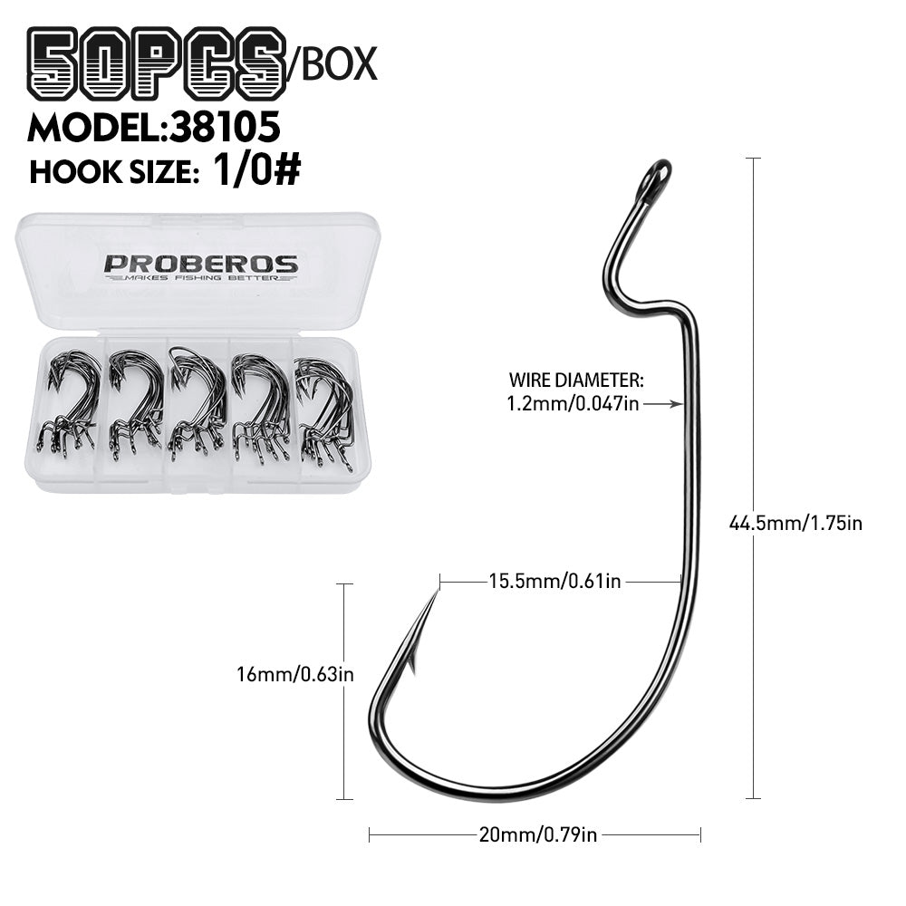 PROBEROS 100Pcs Of High Carbon Steel Bait Soft Hook C-type Drilling Rig Hook Long Handle Worm Gear With Thorns Offset Fishing Hook