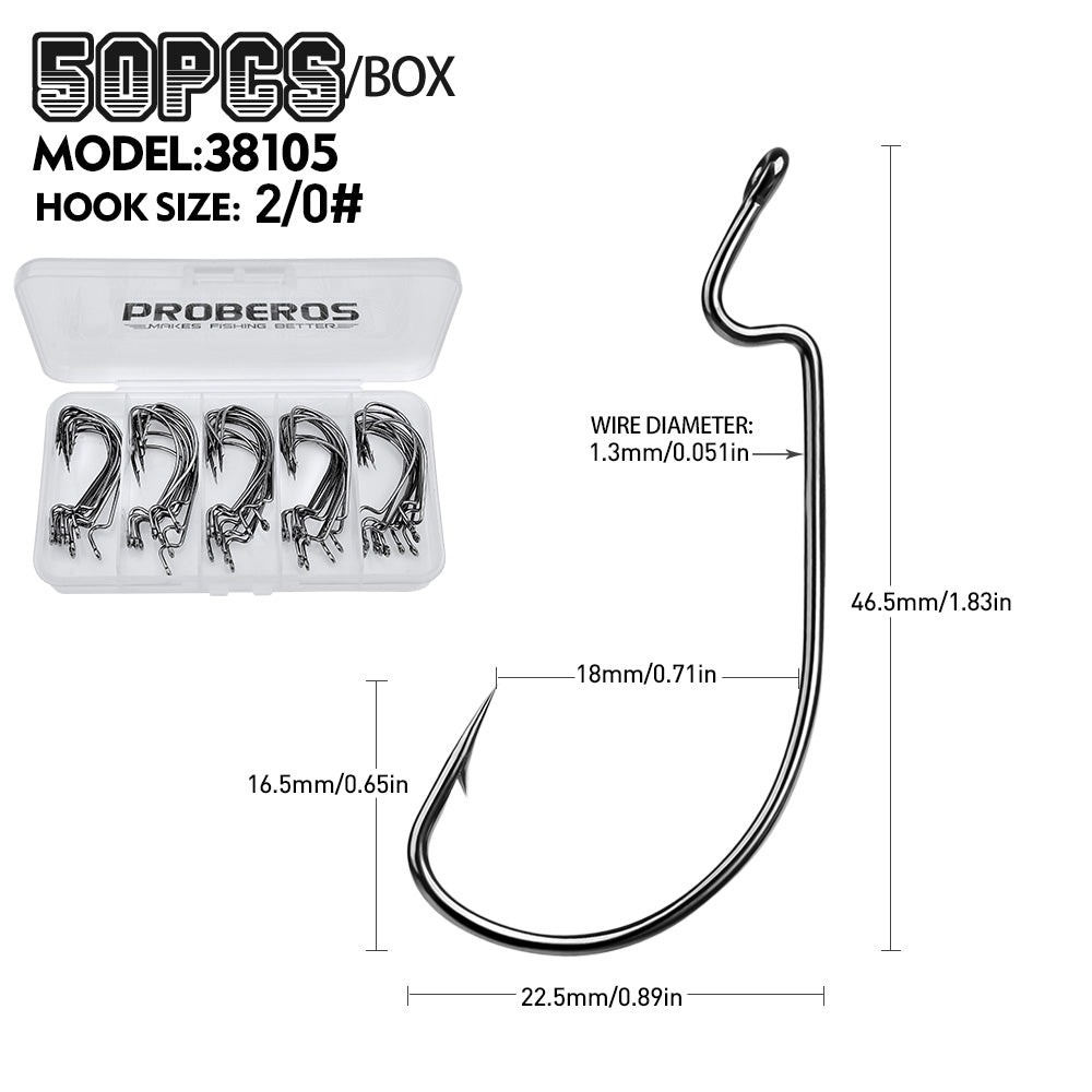 PROBEROS 100Pcs Of High Carbon Steel Bait Soft Hook C-type Drilling Rig Hook Long Handle Worm Gear With Thorns Offset Fishing Hook