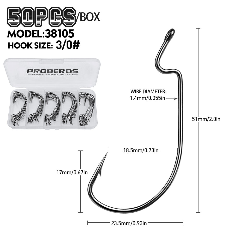 PROBEROS 100Pcs Of High Carbon Steel Bait Soft Hook C-type Drilling Rig Hook Long Handle Worm Gear With Thorns Offset Fishing Hook