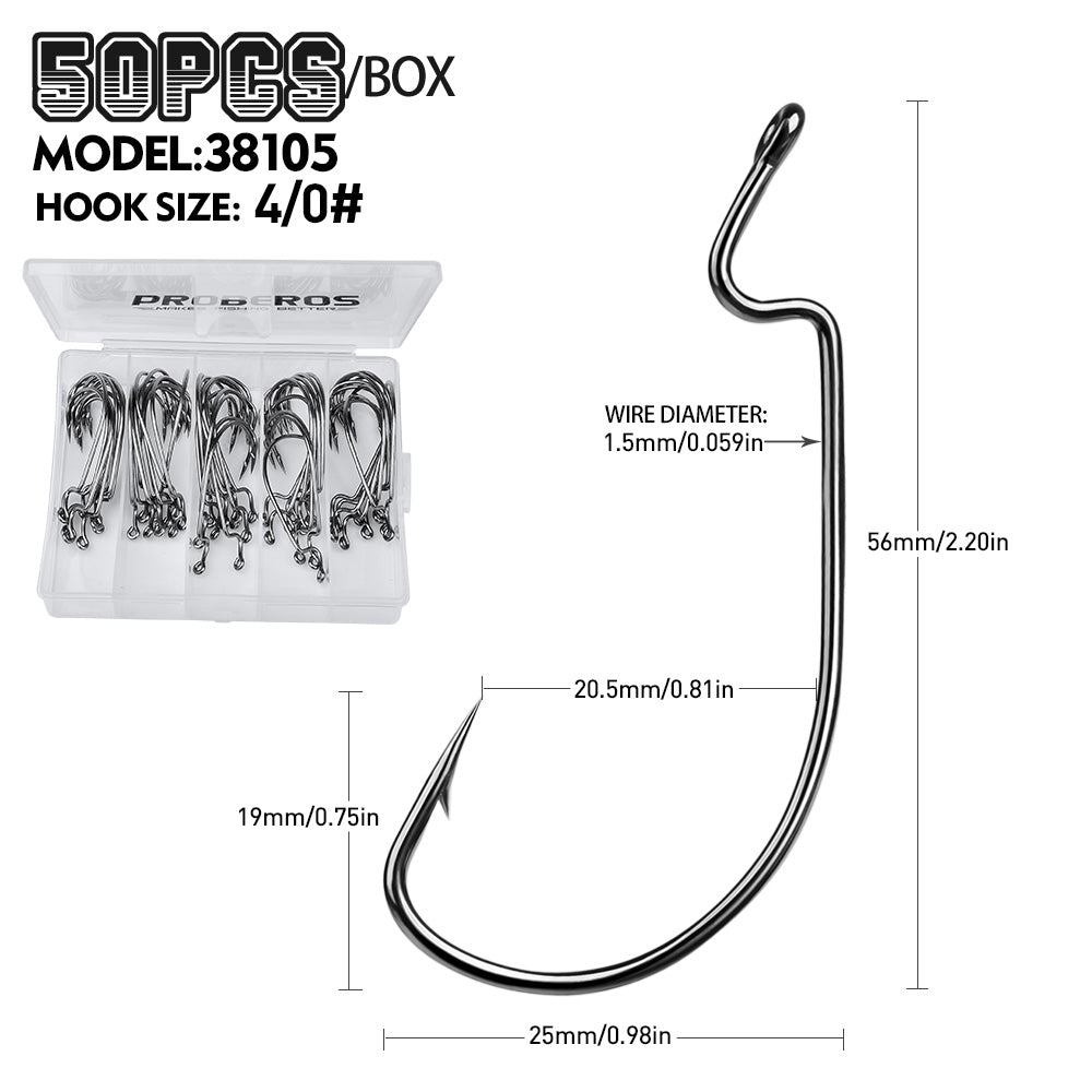 PROBEROS 100Pcs Of High Carbon Steel Bait Soft Hook C-type Drilling Rig Hook Long Handle Worm Gear With Thorns Offset Fishing Hook
