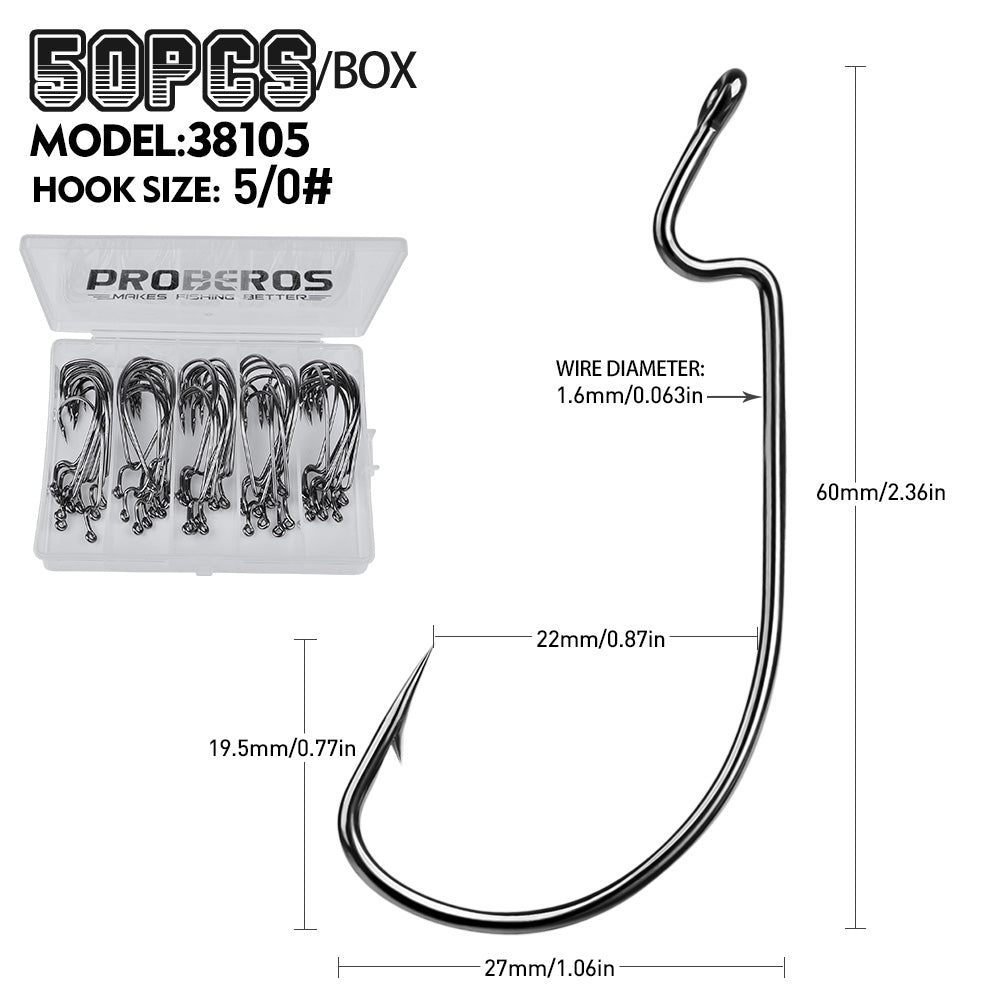 PROBEROS 100Pcs Of High Carbon Steel Bait Soft Hook C-type Drilling Rig Hook Long Handle Worm Gear With Thorns Offset Fishing Hook