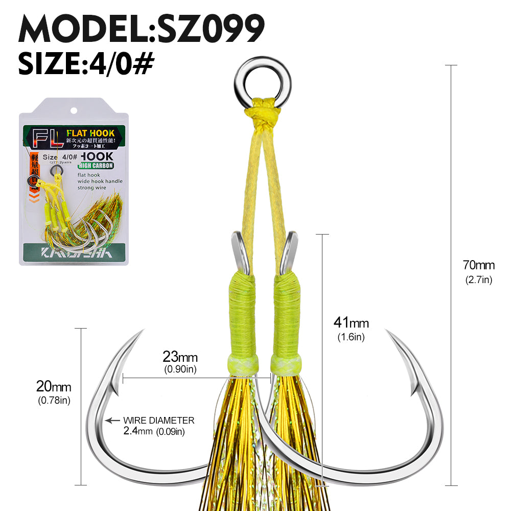 PROBEROS 5PCS 2Pairs/lot High Carbon Steel Fishhooks 1/0-2/0-3/0-4/0-5/0# Slow Jig Assist Fishing Twin Hooks Double Barbed Durable Hook Peche