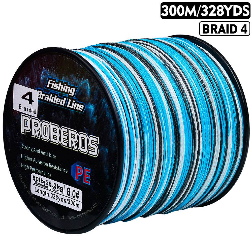 PROBEROS 300m Braided Fishing Line 4 Strand Fluorocarbon Coated|UV Shielded|Fresh & Saltwater Dominator - Proberos