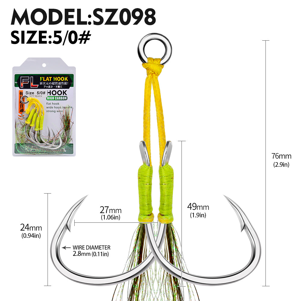 PROBEROS 5PC Sea Fishing Tackle Slow Jigging Fishing Hook Glow Double Assist Hooks