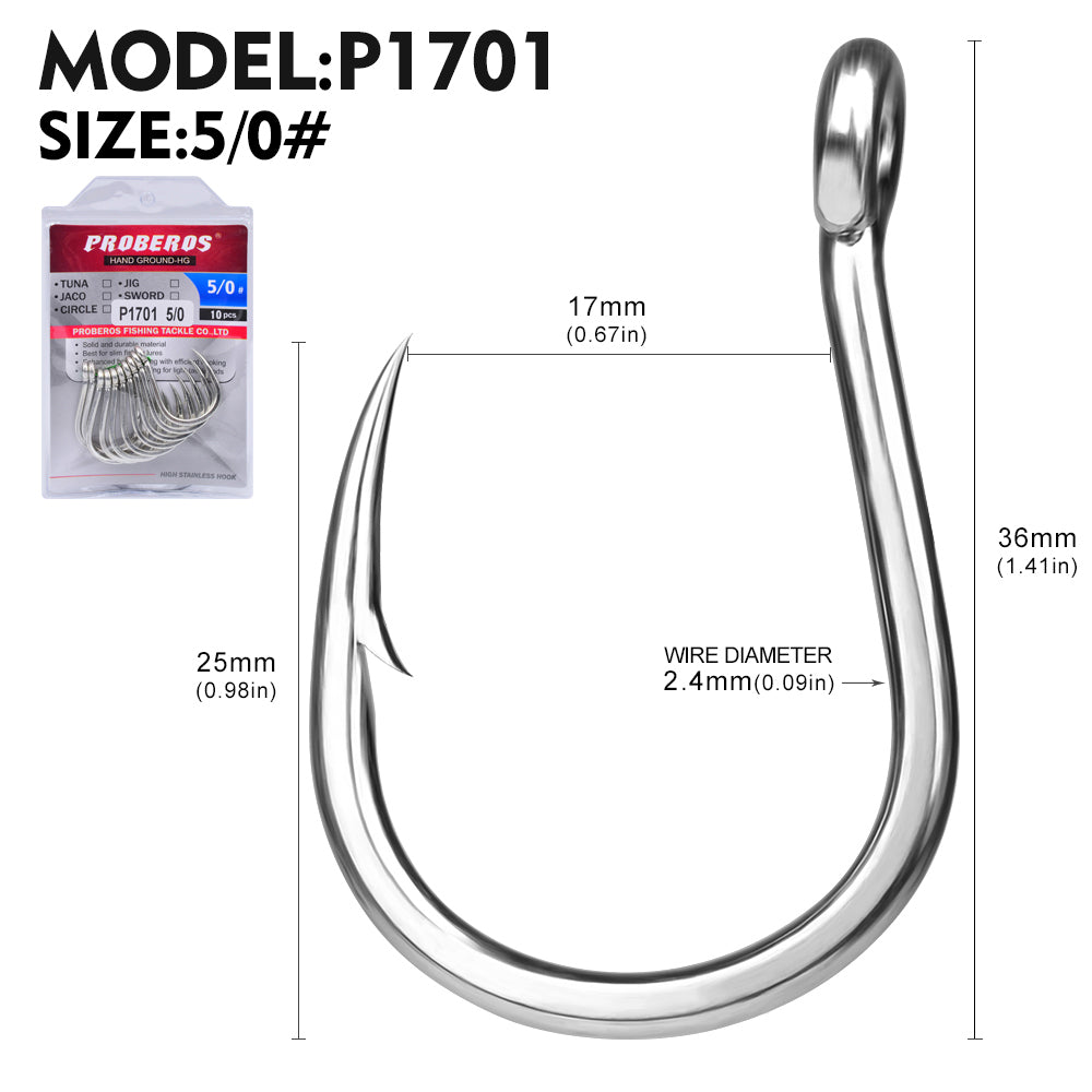 PROBEROS 50Pcs Fishhook High Carbon Steel Gaff Barbed Antirust Sharp Angle Tuna Fishing Circle Hooks
