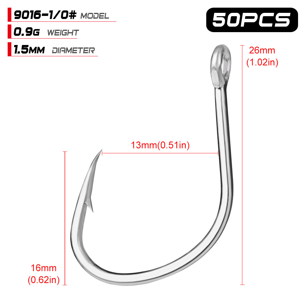 PROBEROS 50pcs Stainless Steel Hooks Saltwater Tuna Hooks, Forged Extra 6X Strong Circle Hooks