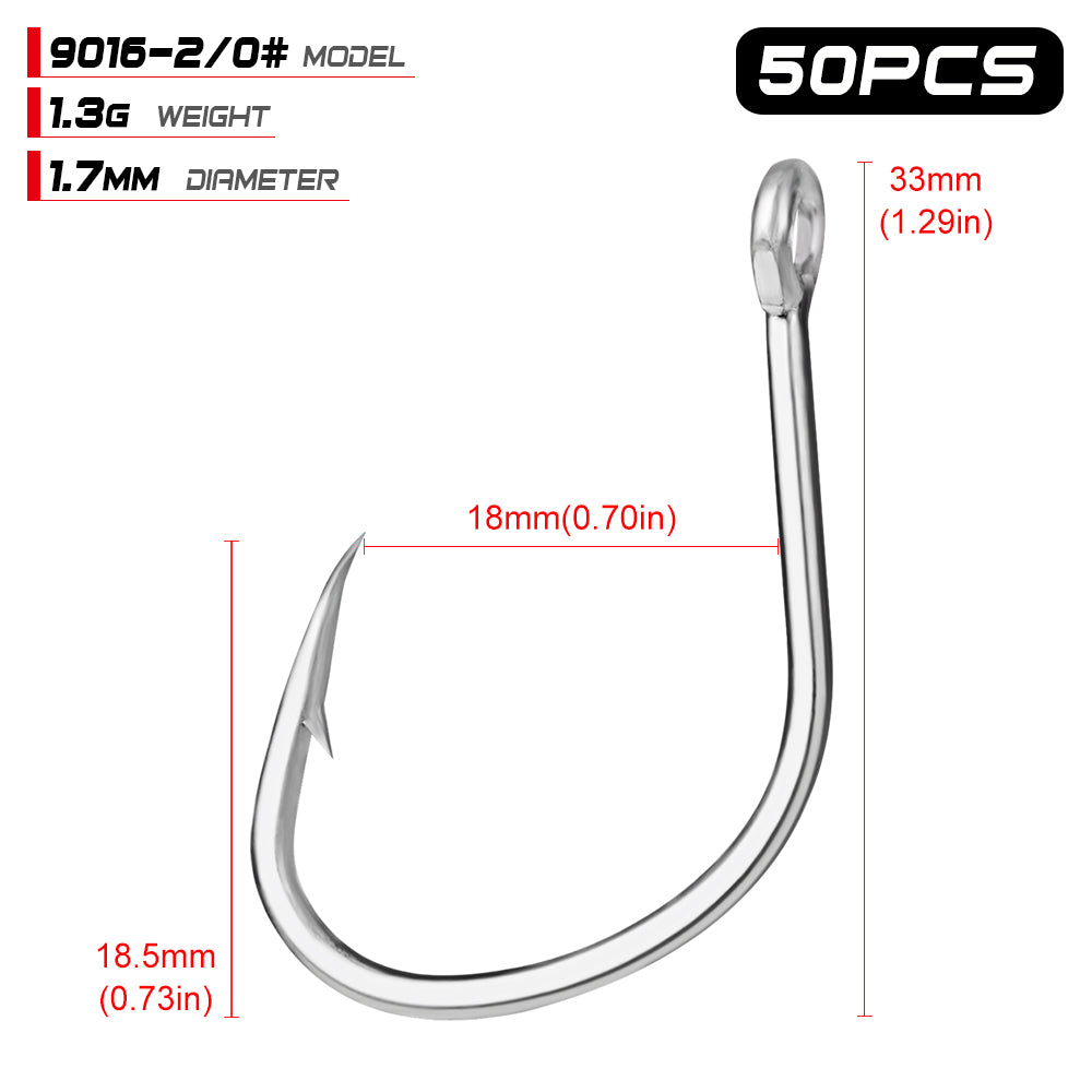 PROBEROS 50pcs Stainless Steel Hooks Saltwater Tuna Hooks, Forged Extra 6X Strong Circle Hooks