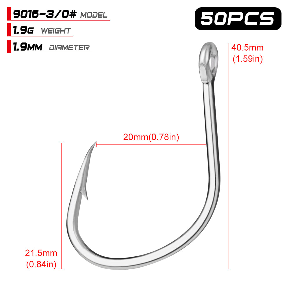 PROBEROS 50pcs Stainless Steel Hooks Saltwater Tuna Hooks, Forged Extra 6X Strong Circle Hooks