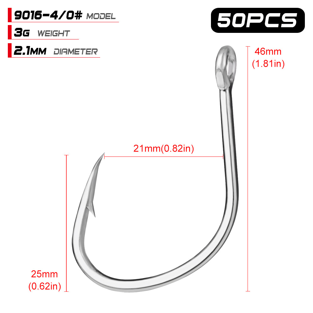 PROBEROS 50pcs Stainless Steel Hooks Saltwater Tuna Hooks, Forged Extra 6X Strong Circle Hooks