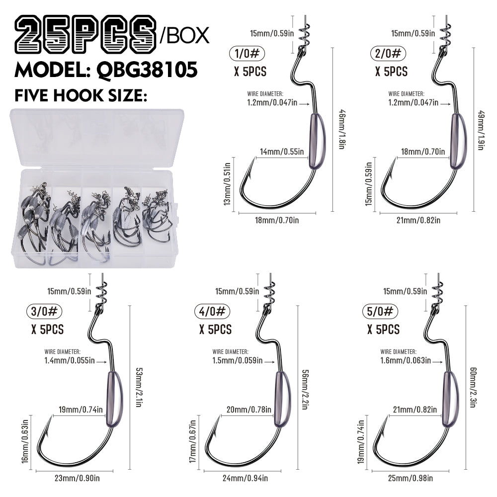 PROBEROS QBG38105 Weighted Offset Hook with Spring Lock Pin 25PC