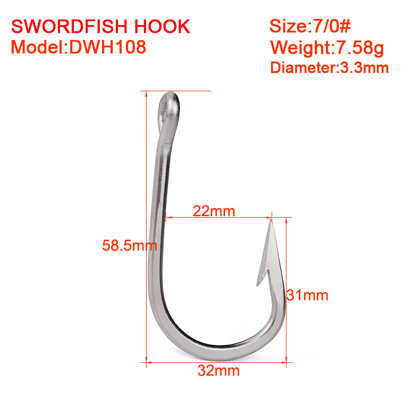 PROBEROS 20PCS Saltwater Fishing Hook Matte Tin Single Hooks High-Carbon Steel Fishhook High Strength Hooks