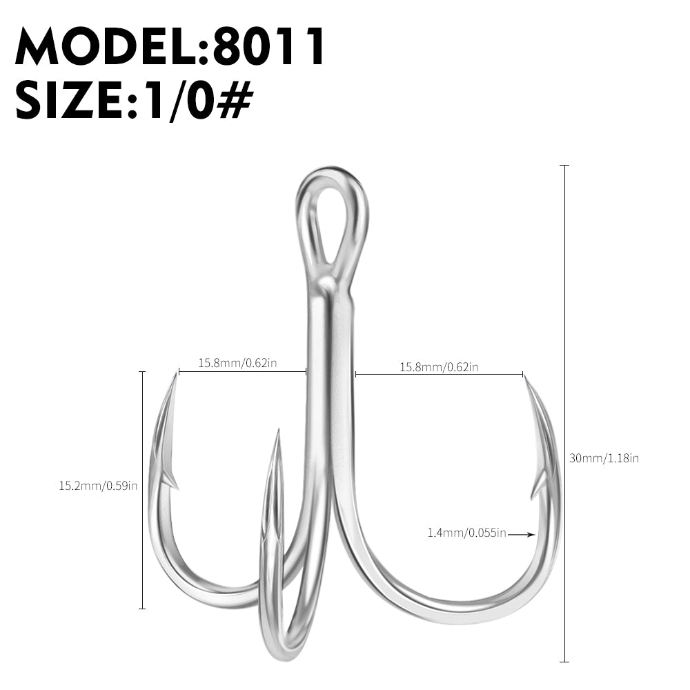 PROBEROS 50PCS Black High Carbon Treble Hooks Super Sharp Solid Size Triple Barbed Steel Fish Hook Fishing Gear Accessories