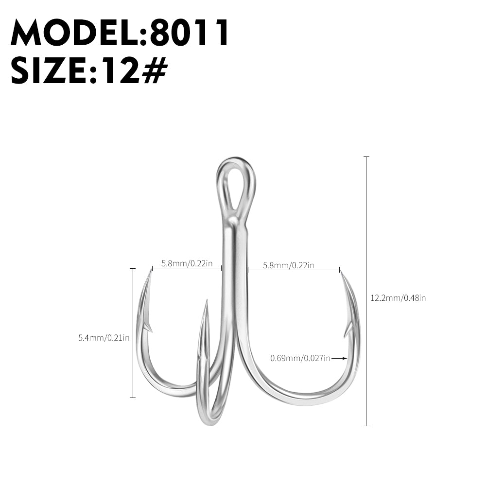 PROBEROS 50PCS Black High Carbon Treble Hooks Super Sharp Solid Size Triple Barbed Steel Fish Hook Fishing Gear Accessories