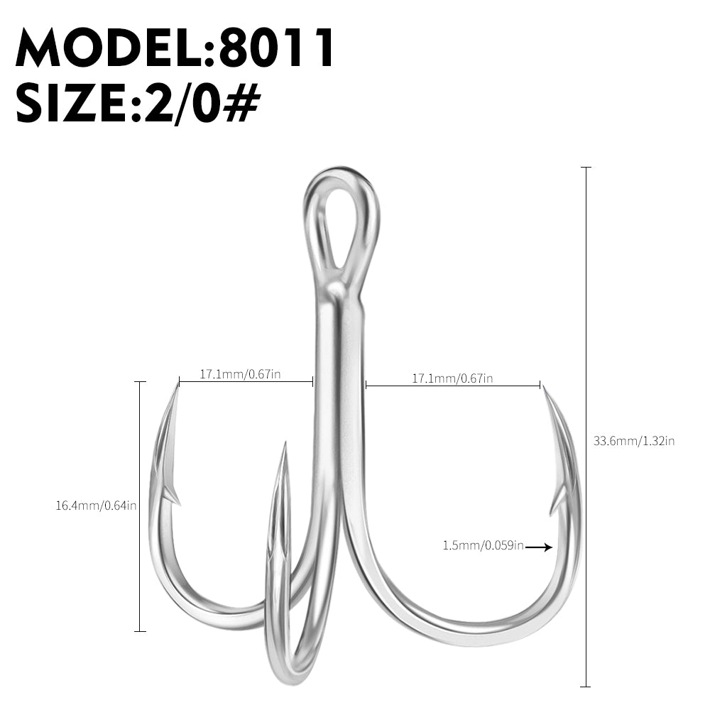 PROBEROS 50PCS Black High Carbon Treble Hooks Super Sharp Solid Size Triple Barbed Steel Fish Hook Fishing Gear Accessories