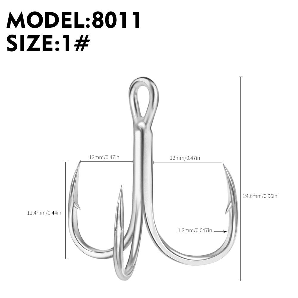 PROBEROS 50PCS Black High Carbon Treble Hooks Super Sharp Solid Size Triple Barbed Steel Fish Hook Fishing Gear Accessories