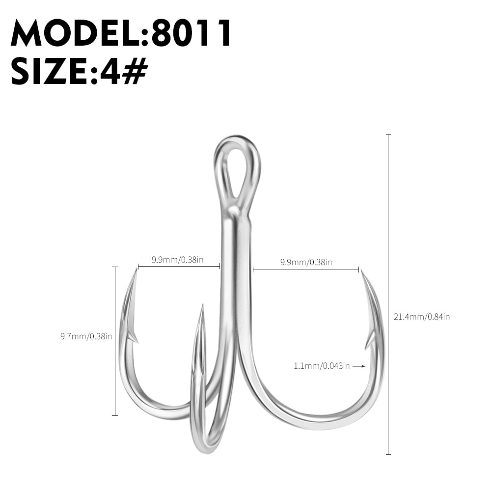 PROBEROS 50PCS Black High Carbon Treble Hooks Super Sharp Solid Size Triple Barbed Steel Fish Hook Fishing Gear Accessories