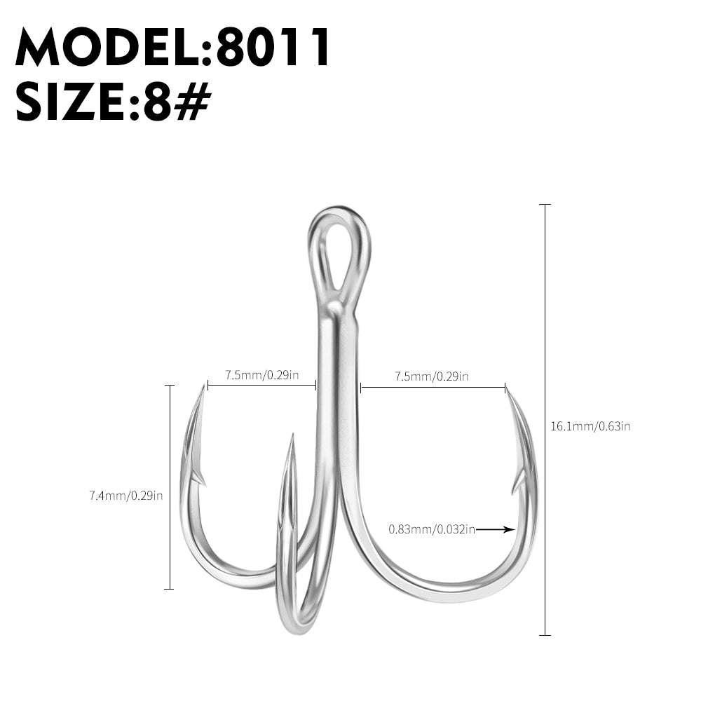 PROBEROS 50PCS Black High Carbon Treble Hooks Super Sharp Solid Size Triple Barbed Steel Fish Hook Fishing Gear Accessories