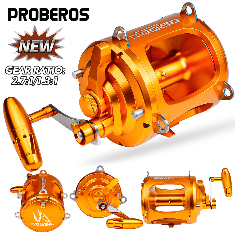 PROBEROS® Jigging Reels DG30/50/80 Fishing Reel Boat Two Speed Aluminum CNC Machined 45KG Max Drag Sea Boat Trolling Reel