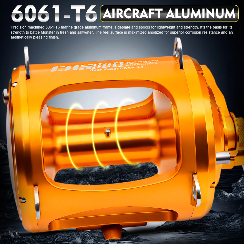 PROBEROS® Jigging Reels DG30/50/80 Fishing Reel Boat Two Speed Aluminum CNC Machined 45KG Max Drag Sea Boat Trolling Reel