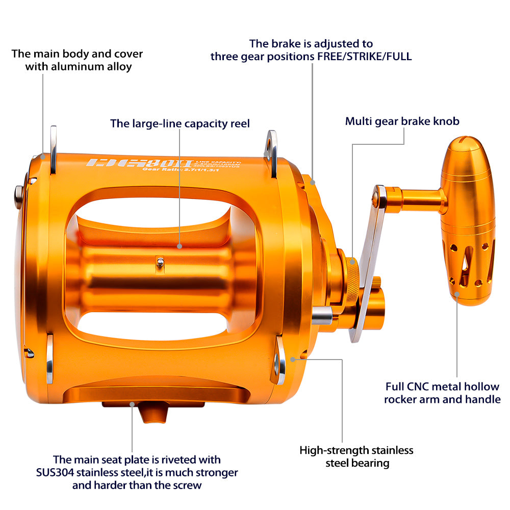 PROBEROS® Jigging Reels DG30/50/80 Fishing Reel Boat Two Speed Aluminum CNC Machined 45KG Max Drag Sea Boat Trolling Reel