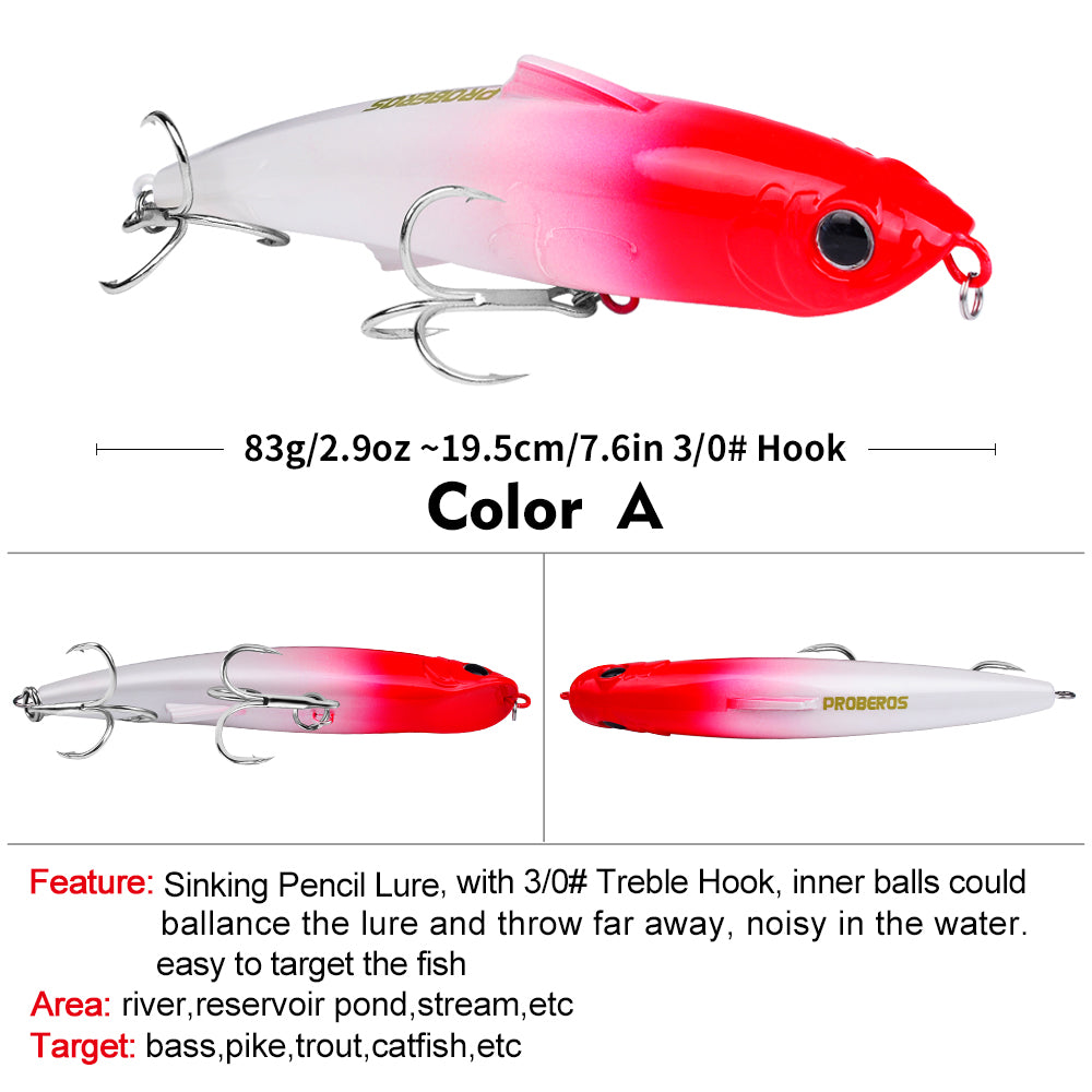 PROBEROS 6pc Big Pencil 19.5cm 83g Sinking Bait Minnow Fishing Lure Laser Hard Artificial Bait 3D Eyes Fishing Wobblers Crankbait Tackle