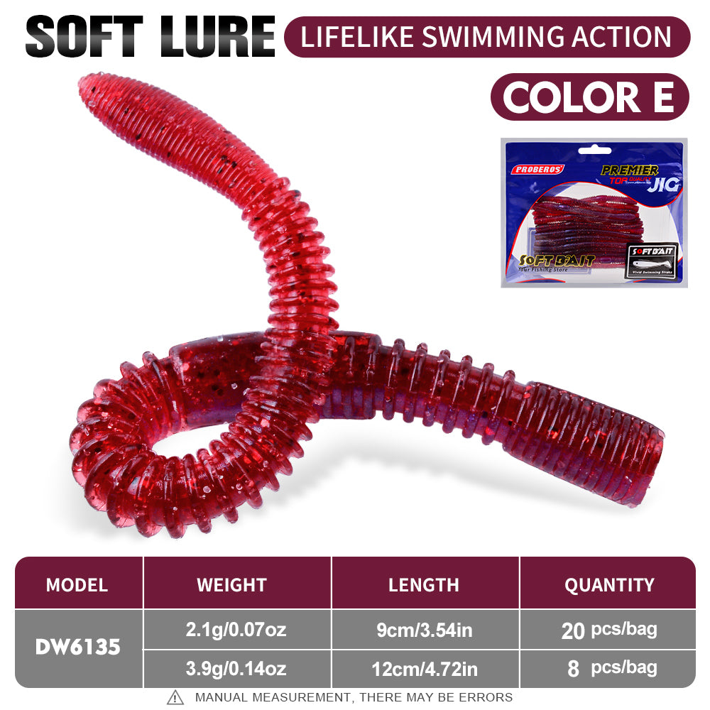 PROBEROS 9cm 20pcs&12cm 8pcs Worm Soft Bait Infused Salt Scent Earthworm Realistic Fishing Bait Wriggle Elastic Soft Noodle Durable Worm Lure