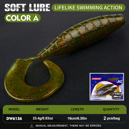 PROBEROS 2PCS/Bag Artificial Streamlined Fish Shaped Swimming Bait Soft Plastic T-tail Fish Bait 16cm-23.4g Barracuda Fish Lures