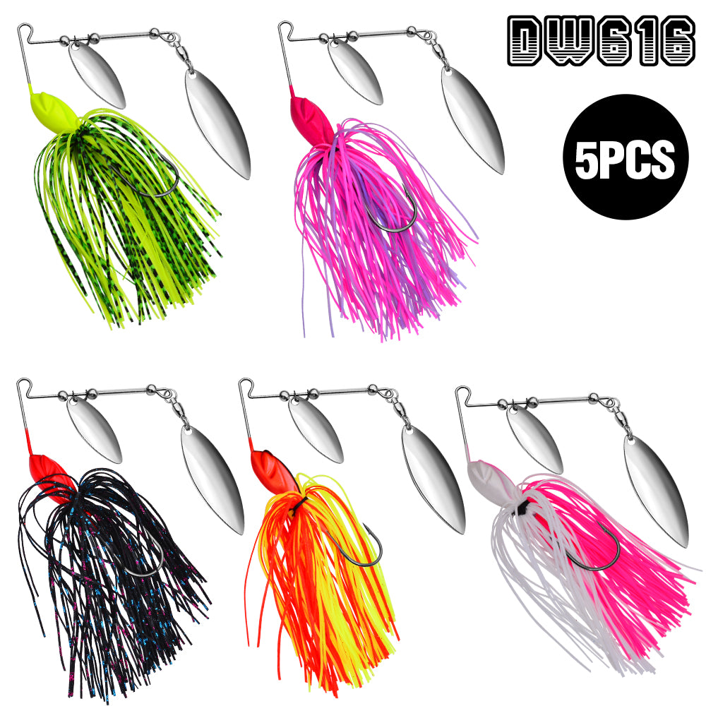 PROBEROS 5pcs 18g Spinnerbait Rubber Metal Jig Head with Silicone Skirt Spinning Blades Saltwater Japanese Lure Carp Fishing