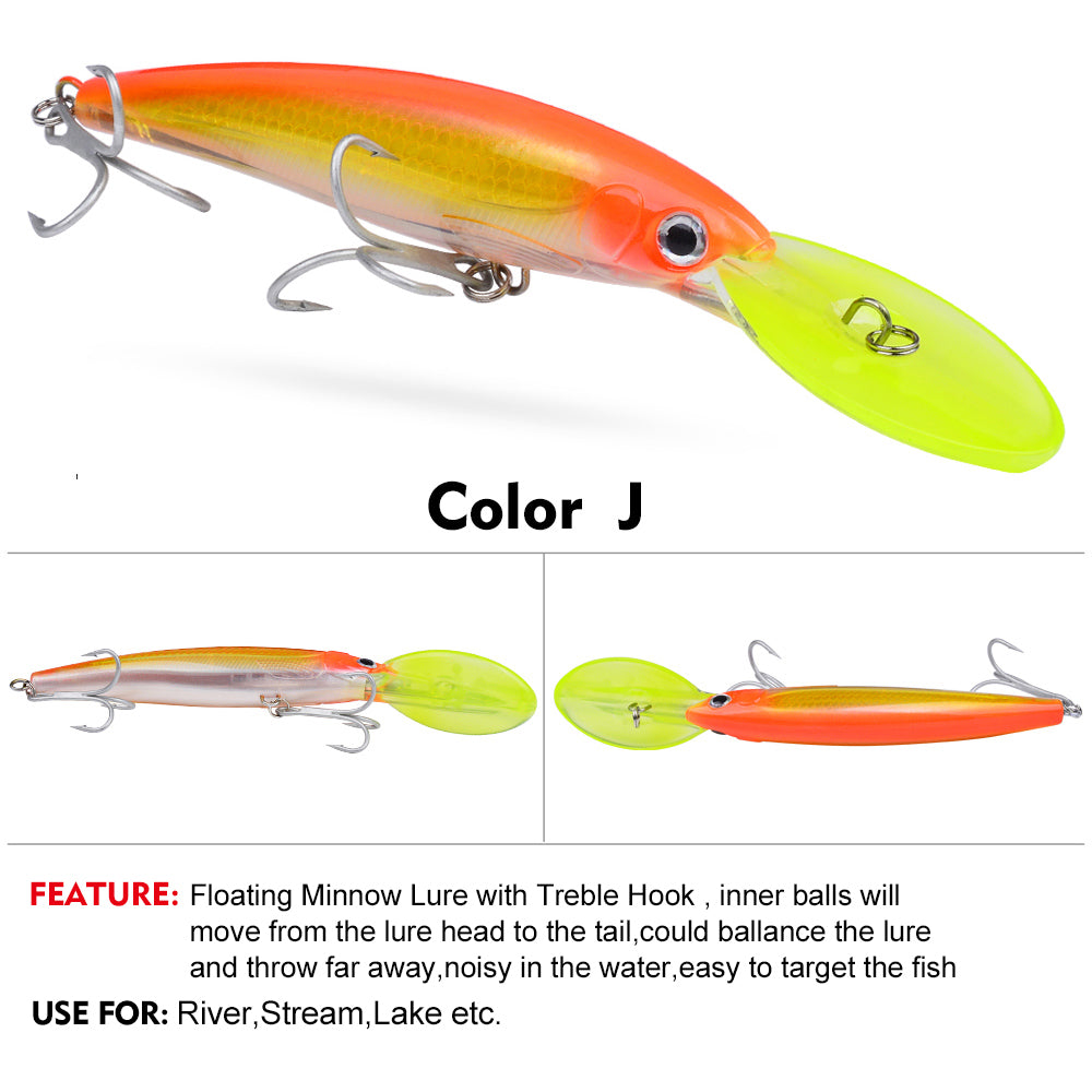 PROBEROS Deep Diving Minnow Lure 10 Colors (A-J) Saltwater Fishing Bait 32g-75g (1PC Pack)