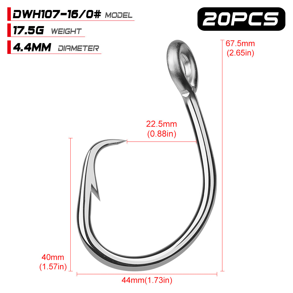 PROBEROS 5PCS Saltwater Fishing Hooks 13/0#-16/0# Anti-rusty Single hook Tin Color Fishhooks Stainless steel Strength