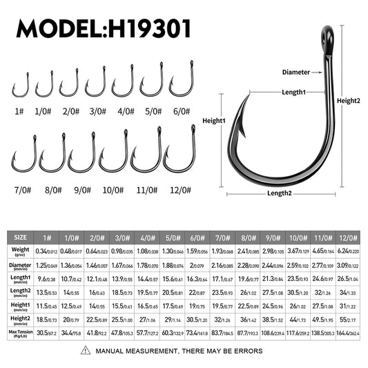 PROBEROS 20PCS Saltwater Fishing Hooks 1#-12/0# Anti-rusty Single hook Tin Color Fishhooks High Carbon Steel Strength