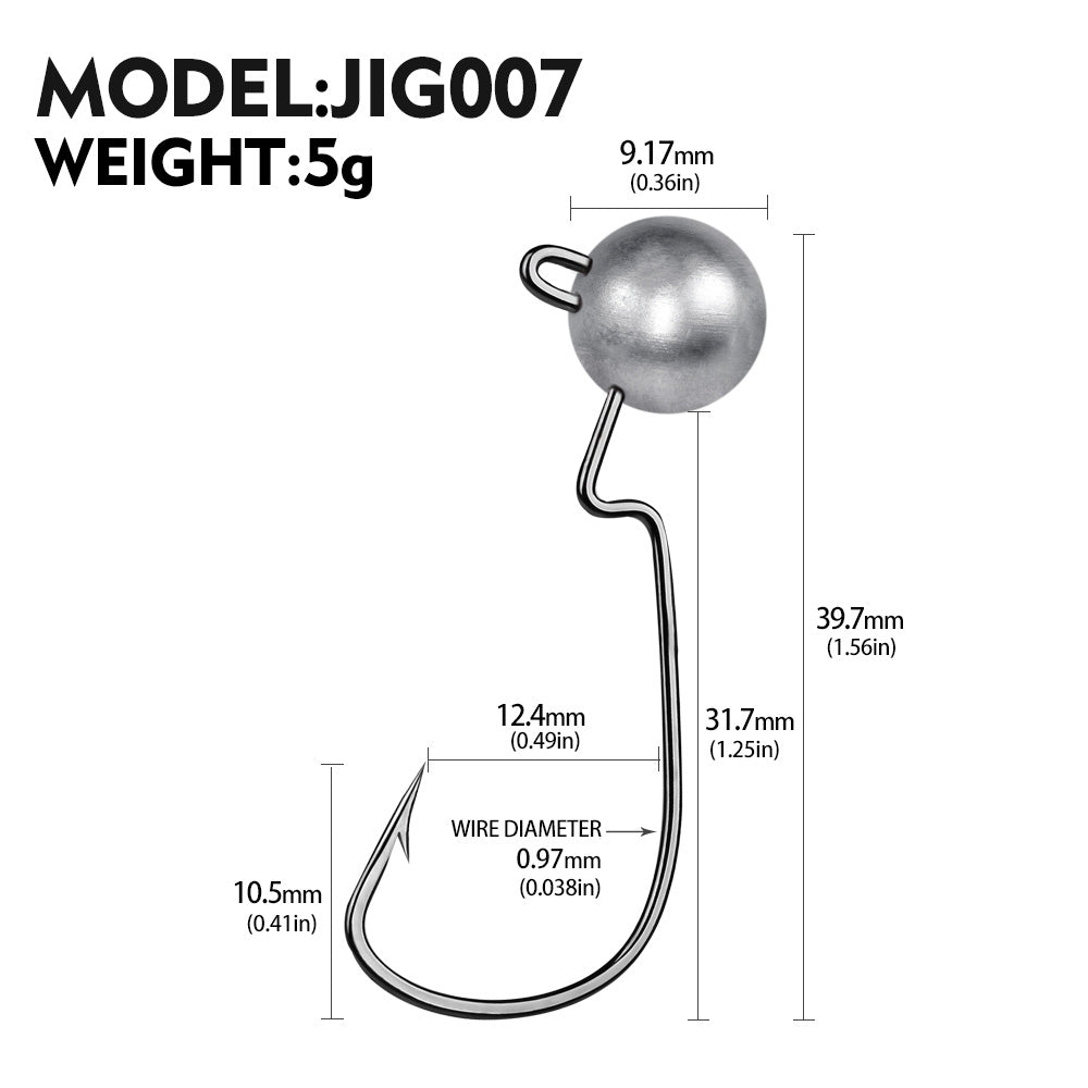 PROBEROS Crank Lead Head Hook Anti-Hanging Bottom Primary Color Lead Head Hook Soft Worm Hook with Barb Fish Hook 20pcs
