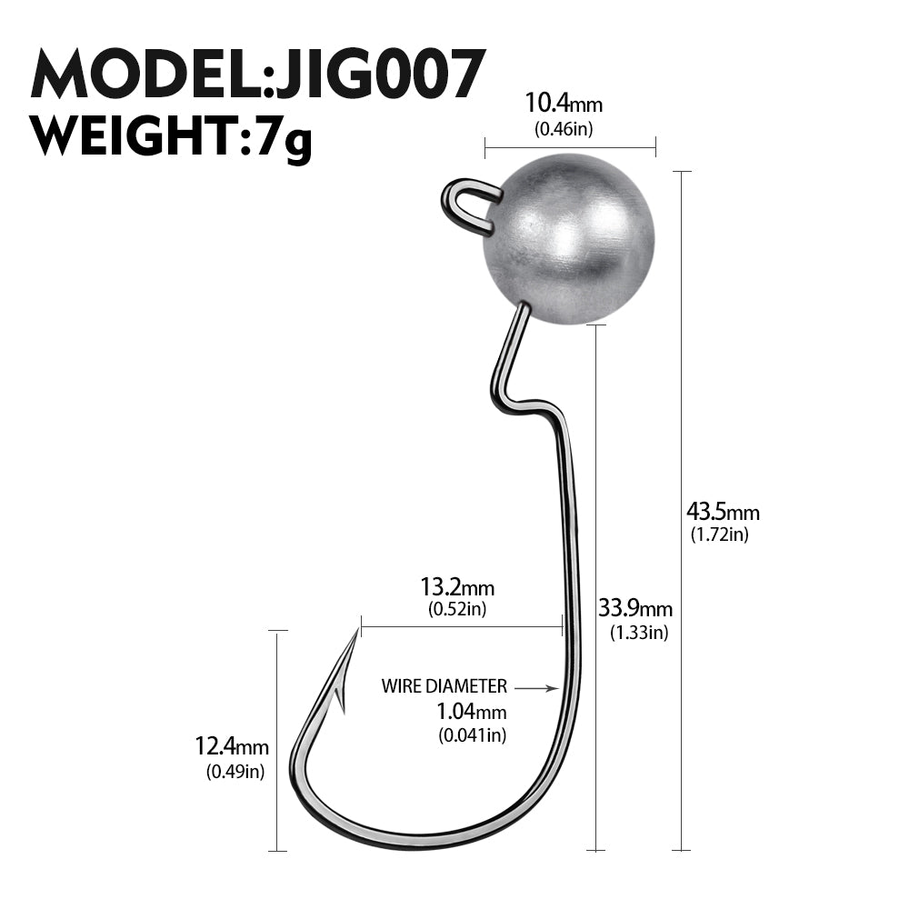 PROBEROS Crank Lead Head Hook Anti-Hanging Bottom Primary Color Lead Head Hook Soft Worm Hook with Barb Fish Hook 20pcs