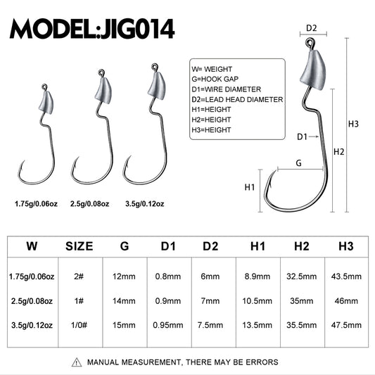 PROBEROS 5Pcs Saltwater Lead Jig Hooks 1.5g-3.5g High Carbon Steel Fishing Hooks