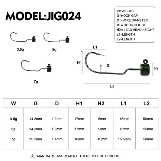 PROBEROS 5Pcs Saltwater Lead Jig Hooks 3.5g-7g High Carbon Steel Fishing Hooks