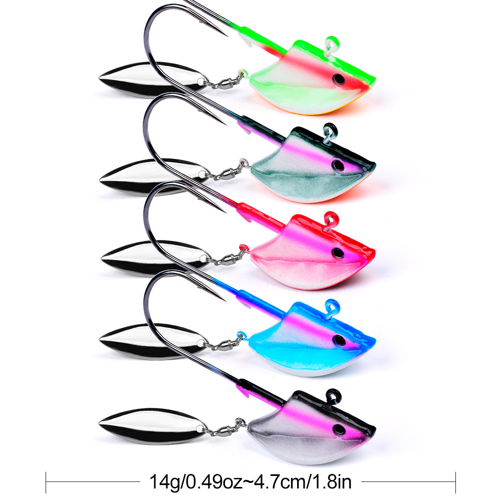 PROBEROS Lure Head Hook Willow Leaf Tumbler Lead Head Hook Anti-Hanging Bottom Lure Hook JIG Soft Worm Hook Belt Rotating Sequins 20pcs