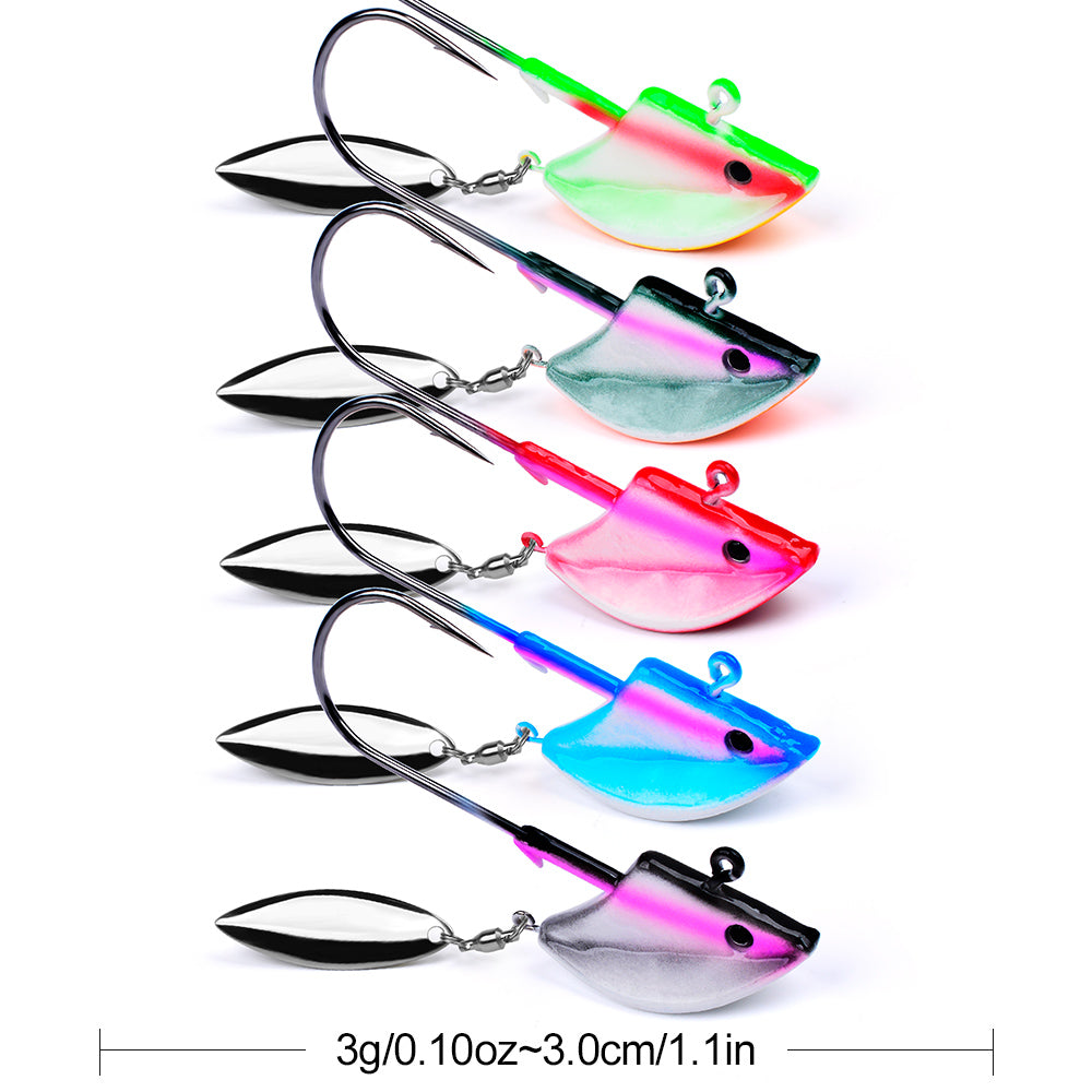 PROBEROS Lure Head Hook Willow Leaf Tumbler Lead Head Hook Anti-Hanging Bottom Lure Hook JIG Soft Worm Hook Belt Rotating Sequins 20pcs