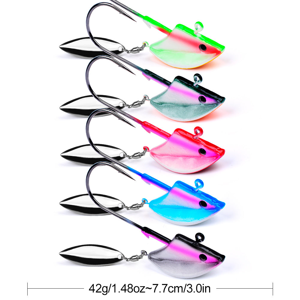 PROBEROS Lure Head Hook Willow Leaf Tumbler Lead Head Hook Anti-Hanging Bottom Lure Hook JIG Soft Worm Hook Belt Rotating Sequins 20pcs