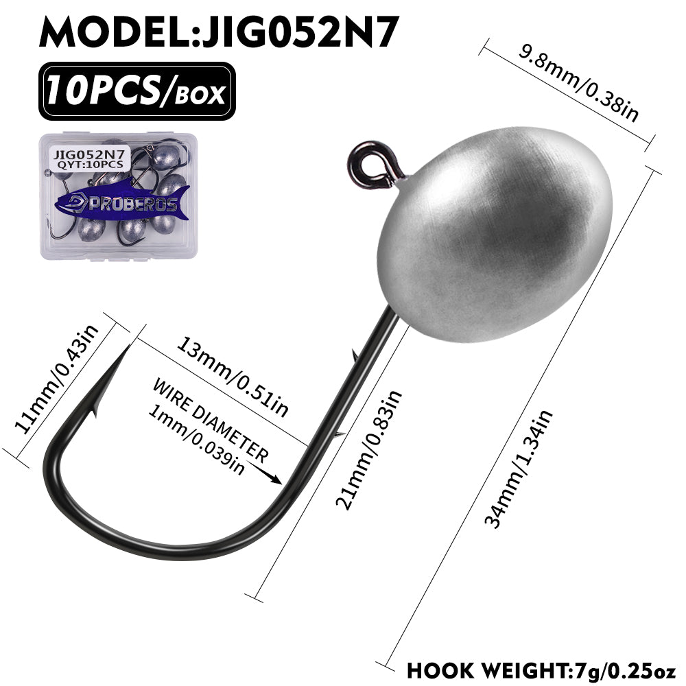 PROBEROS JIG052 Oval Lead Jig Head Hooks 1.5g-7g (10-Pack)