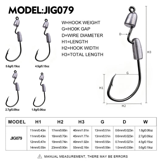 PROBEROS JIG079 Dual Lead Weight Offset Jig Hooks (1.8g-5.6g)