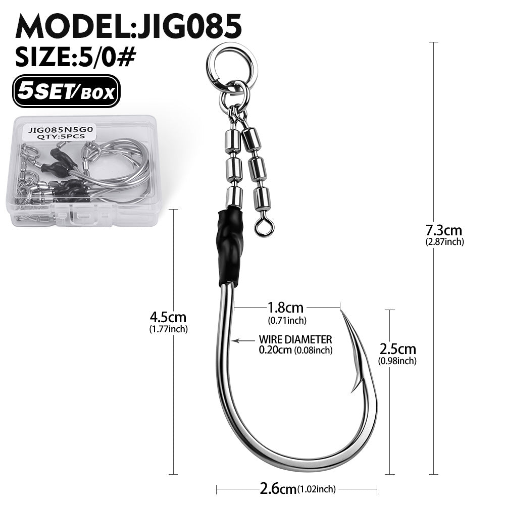 PROBEROS Heavy Duty Swivel Single Fishing Hooks 3/0#-5/0#Stainless Steel altwater Big Game Hooks