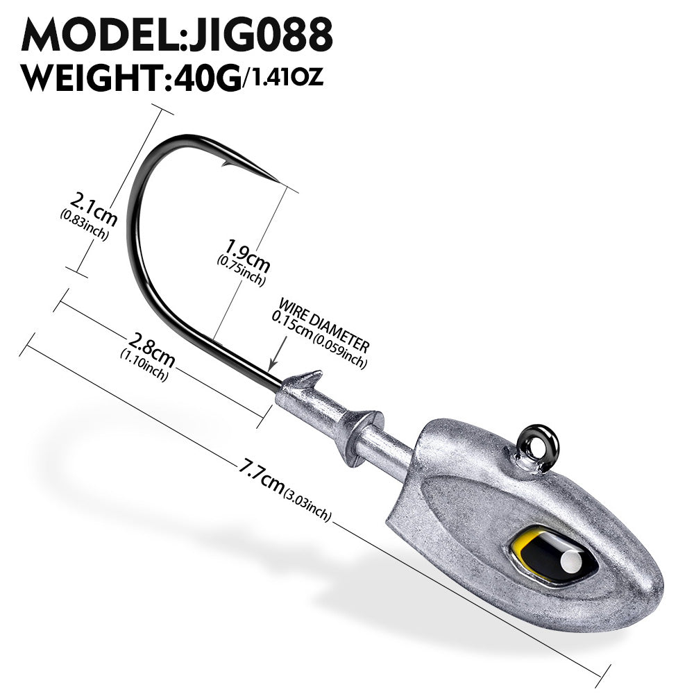 PROBEROS JIG088 Fish Head Jig Hooks, 9g-40g Lead Head Hooks for Soft Lures