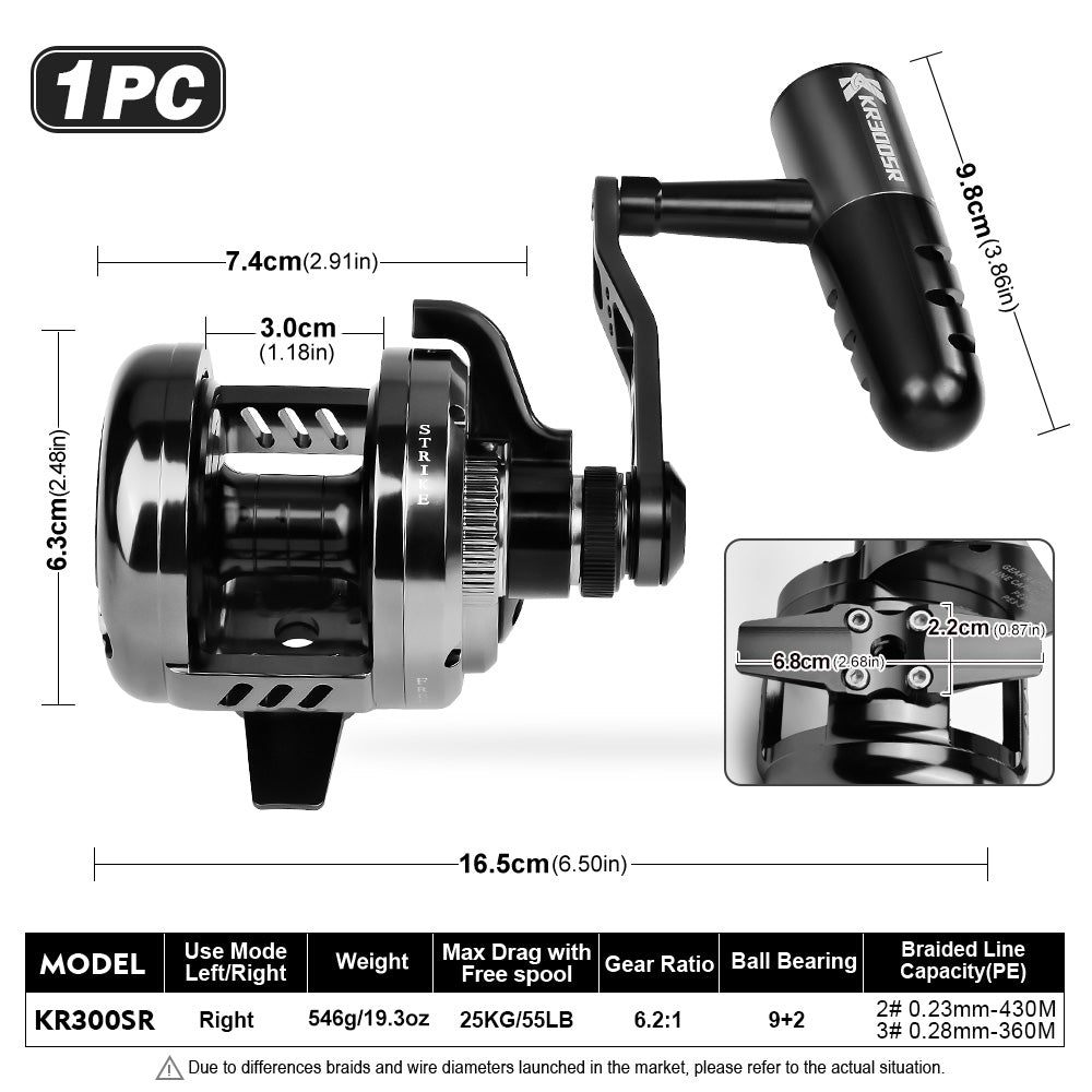 PROBEROS Slow Pitch Jigging Reel, 25kg Max Drag, Gunmetal Black CNC Aluminum Offshore Reel, 9+2 Bearings, 6.2:1 Gear Ratio 540g/546g