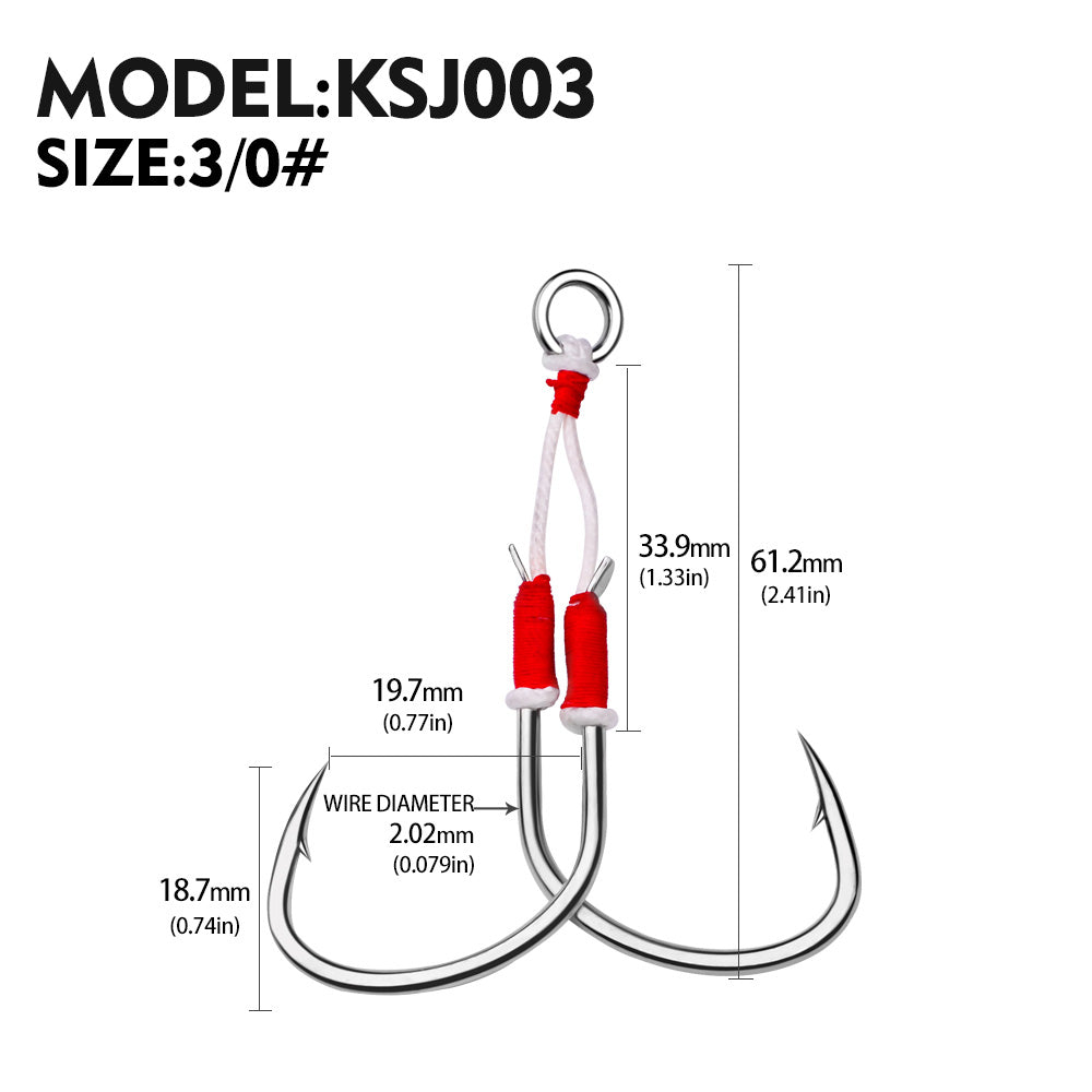 PROBEROS 5PC Metal Jig Assist Hook with Kevlar Line,Solid Ring,Jigging Spoon,Saltwater Fishhook,Corrosion and Seawater Resistance Hook